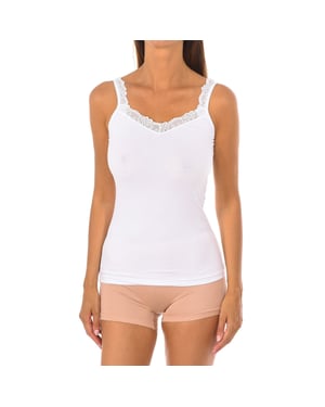 Camiseta interior para mujer con tirantes finos de bambú y encaje Q706