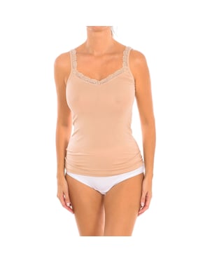 Camiseta interior para mujer con tirantes finos de bambú y encaje Q706