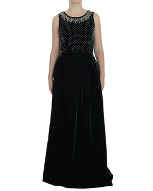Vestido Largo de Terciopelo con Cuello Embellecido
