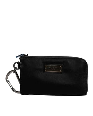 Bolso de mano con llavero de placa de logo de nylon negro de Dolce & Gabbana