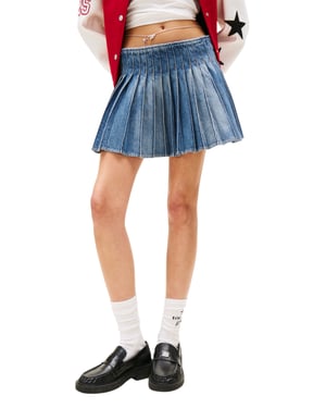 Falda Mini de Mezclilla Plisada