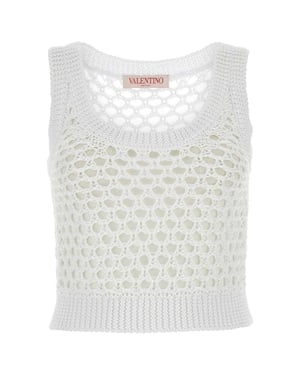 Top corto de malla blanca Valentino Garavani Escape