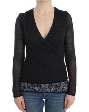 Top de punto de cuello en V de manga larga