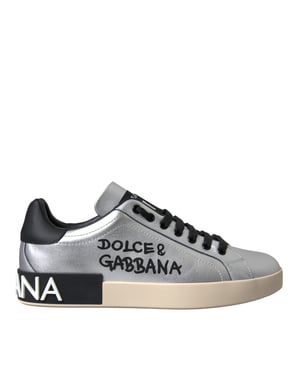 Zapatillas para hombre Dolce & Gabbana Silver Portofino de cuero de ternera