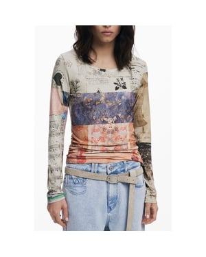 Camiseta de mujer Desigual de viscosa beige