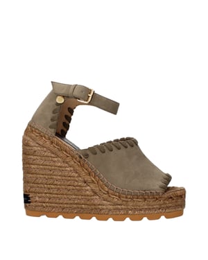 Sandalias de cuña verdes de cuero Stella McCartney