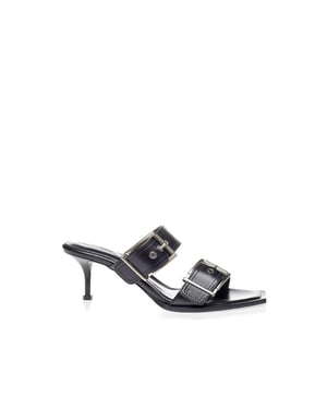 Sandalias de tacón stiletto de cuero negro Alexander McQueen