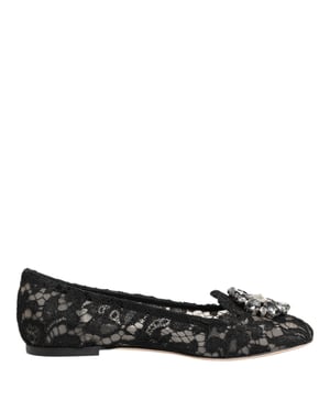 Zapatos Planos de Encaje Cristales Negros Taormina de Dolce & Gabbana