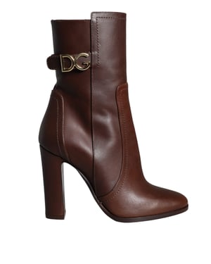 Botas de Cuero Marrón de Tobillo de Dolce & Gabbana