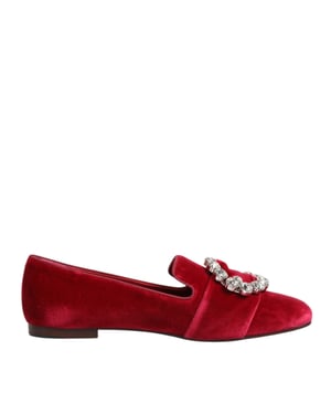 Mocasines Planos de Terciopelo Rojo con Hebilla de Cristal Dolce & Gabbana