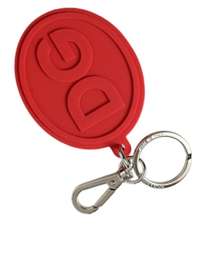Llavero de metal de latón plateado con logo DG en goma roja de Dolce & Gabbana