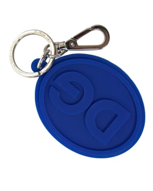 Llavero de metal plateado con logo DG en goma azul de Dolce & Gabbana