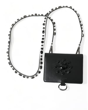 Tarjetero de cuero negro con adornos de cristal Dolce & Gabbana
