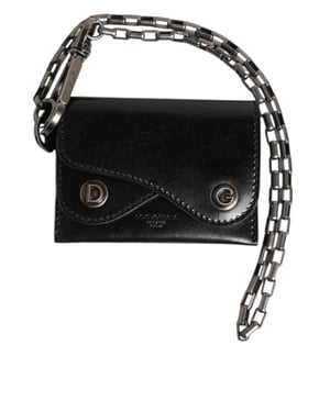 Billetera de Piel Negra Cavallo con Cadena y Snap Bifold de Dolce & Gabbana