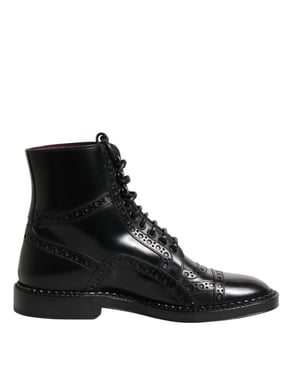 Botas de media caña negras de cuero con cordones de Dolce & Gabbana