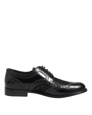 Zapatos Formales de Encaje Floral de Cuero Negro Dolce & Gabbana
