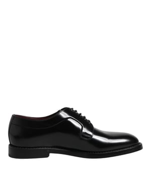 Zapatos Derby de Cuero de Ternera Negros con Cordones de Dolce & Gabbana