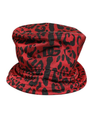 Sombrero de Cubo para Hombre con Estampado de Leopardo en Nylon Rojo y Negro de Dolce & Gabbana