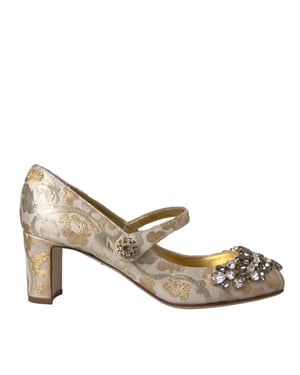 Zapatos de tacón Mary Jane de jacquard dorado con cristales de Dolce & Gabbana