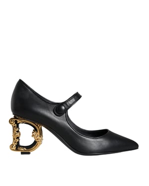 Zapatos de Tacón Mary Jane con Logo en Cuero Negro de Dolce & Gabbana