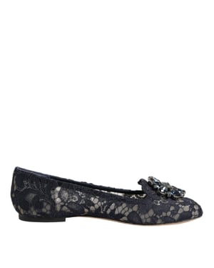 Zapatos Planos de Encaje con Cristales Dolce & Gabbana Taormina Azul
