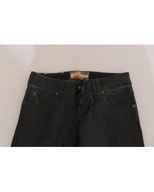 Pantalones de mezclilla de pierna regular de cintura baja lavado negro John Galliano