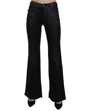 Pantalones de mezclilla casuales de cintura alta acampanados de denim negro lavado John Galliano