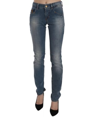 Pantalones de mezclilla ajustados casuales de tiro medio azul desgastado John Galliano