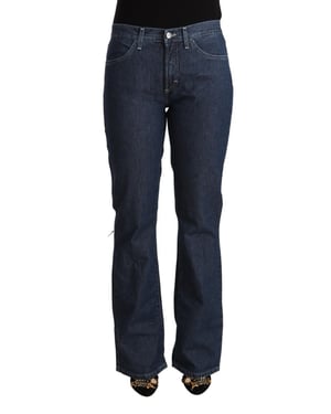 Jeans de mezclilla de algodón azul de talle medio acampanados GF Ferre