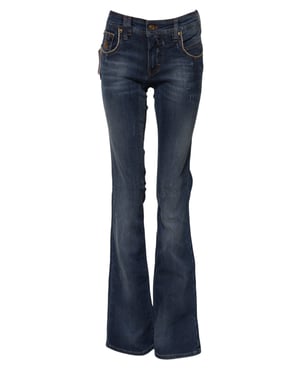 Jeans de mezclilla azul de algodón con cintura media y pierna ancha de John Galliano
