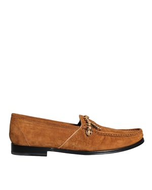 Zapatos Mocasín de Cuero de Terciopelo Marrón con Logo de Dolce & Gabbana