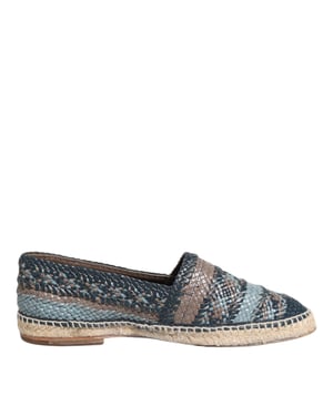 Zapatos Espadrilles de Cuero Tejido de Búfalo Azul Gris de Dolce & Gabbana