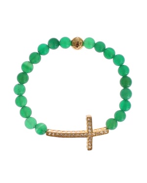 Pulsera de plata 925 con cruz de oro y CZ de jade Nialaya