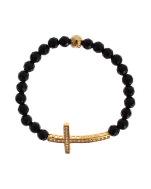 Pulsera de plata 925 con cruz de CZ dorada de piedra ágata Nialaya