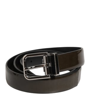 Cinturón Clásico de Cuero Marrón Brillante con Hebilla Metálica de Dolce & Gabbana