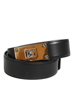 Cinturón Clásico de Cuero Negro con Hebilla Metálica de Logo de Dolce & Gabbana