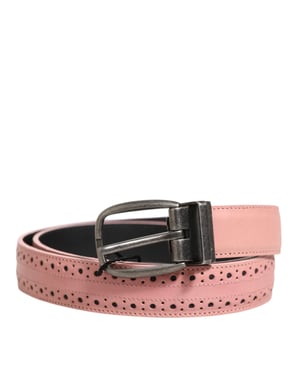 Cinturón de Cuero Rosa con Detalles Perforados y Hebilla de Dolce & Gabbana