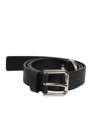 Cinturón Clásico de Cuero Negro con Hebilla de Metal Logo Dolce & Gabbana