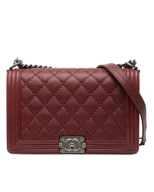 Bolso de hombro Boy Flap acolchado mediano de piel de cordero, de segunda mano, con doble costura