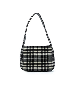 Bolso de hombro de lana con estampado a cuadros vintage de segunda mano