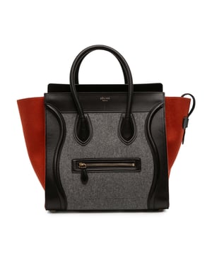 Bolso de viaje de lana de fieltro tricolor y piel de ternera de segunda mano