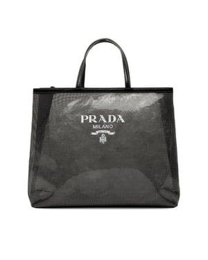 Bolsa Tote de Red con Logo y Lentejuelas Grande de Segunda Mano