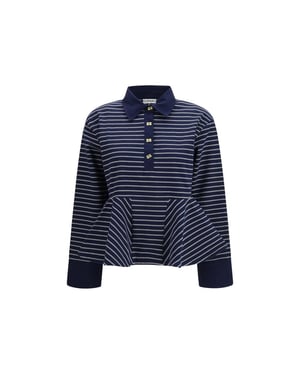 Camisa Polo de Algodón Azul de Ganni