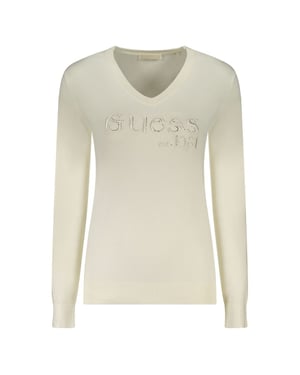 Camiseta de Manga Larga de Viscosa Blanca para Mujer de Guess Jeans