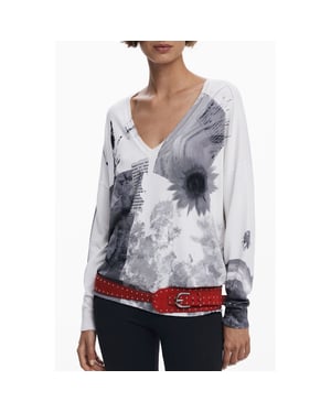 Jersey de Viscosa Blanca Desigual para Mujeres