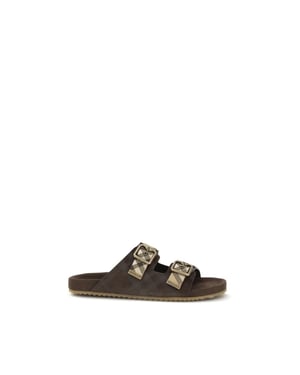 Sandalias Planas de Cuero de Ternera Marrón Bos Taurus de Burberry