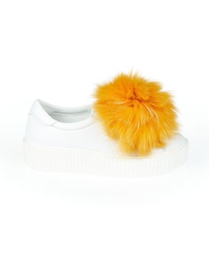Mr&Mrs Italy Zapatillas Blancas de Textil para Mujer con Pompones de Piel Real