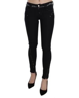 Costume National Jeans de mezclilla ajustados de tiro bajo con cremallera en negro