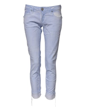 Jeans de mezclilla ajustados de algodón azul claro de tiro bajo Acht