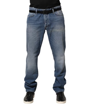 Jeans de hombre de denim azul lavados, de cintura media y corte recto Jeckerson